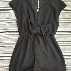 Chic Black Tie-Front Romper
